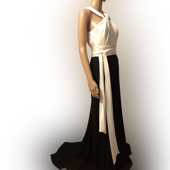 Vera Wang gorgeous twisted neck ruched ivory and black empire gown size 12 NWT - Picture 6 of 15